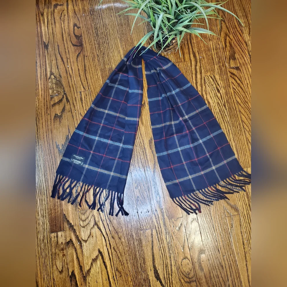 Christian Dior Plaid Cashmaire Scarf Made In Japan Multicolor